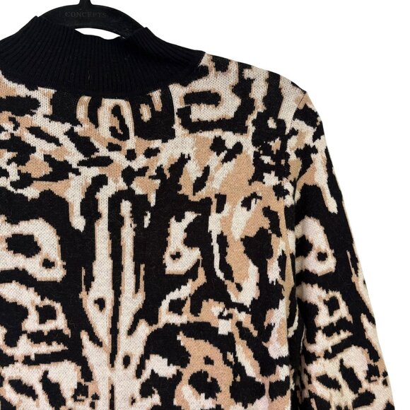 Chicos Animal Print Mock Neck Cashmere Blend Tunic Sweater With Side Buttons Siz - Picture 13 of 14
